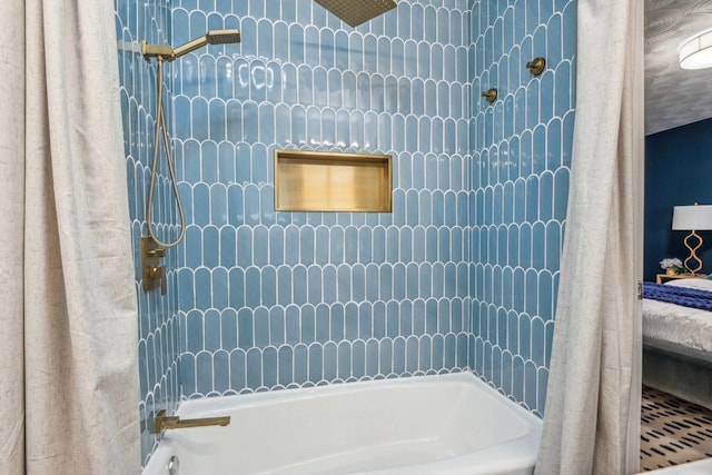 bathroom with shower / bathtub combination with curtain