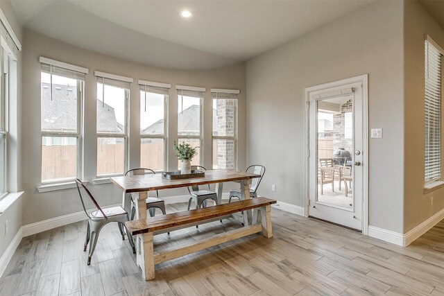 dining space with light hardwood / wood-style floors and plenty of natural light