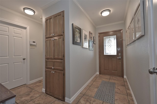 doorway featuring crown molding