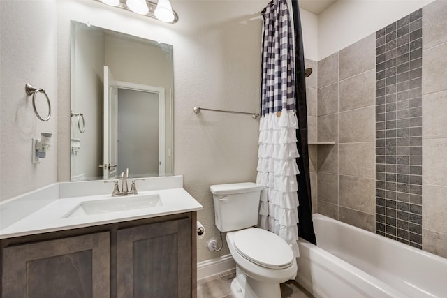 full bathroom featuring toilet, vanity, and shower / bath combo