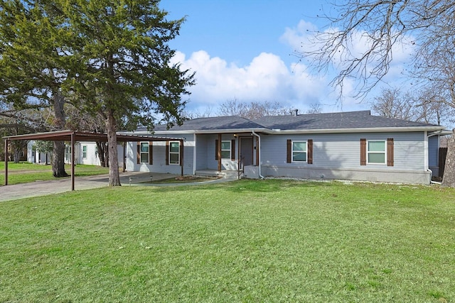 ranch-style house with a front lawn and a carport