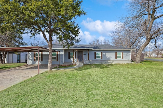 ranch-style house with a front lawn and a carport