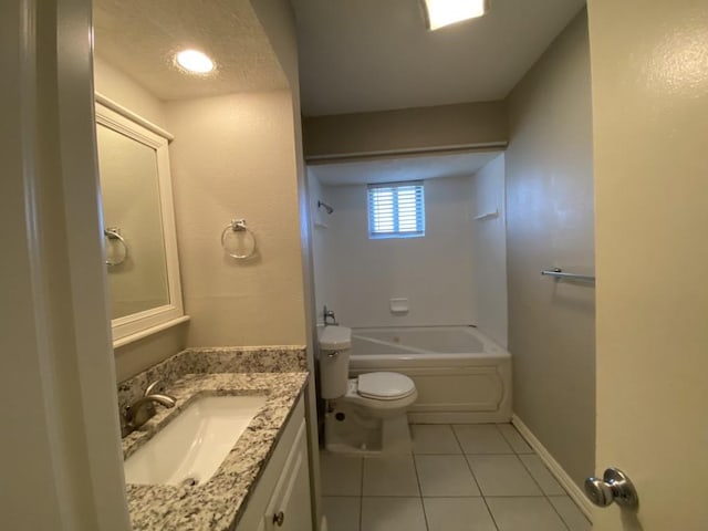 full bathroom with toilet, vanity, tile patterned floors, and shower / bathing tub combination