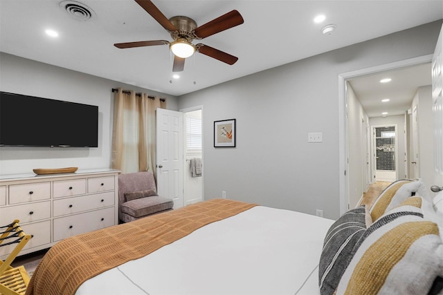 bedroom featuring ceiling fan