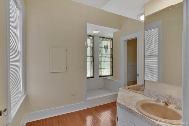 bathroom featuring vanity and wood-type flooring