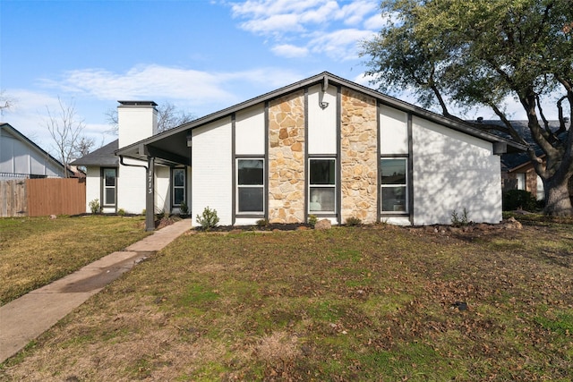 1713 Baylor Dr, Richardson, TX 75081 - mid-century inspired home featuring a chimney and stone siding