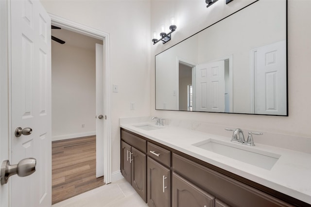 bathroom with wood-type flooring and vanity