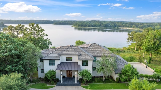 exterior space featuring a water view