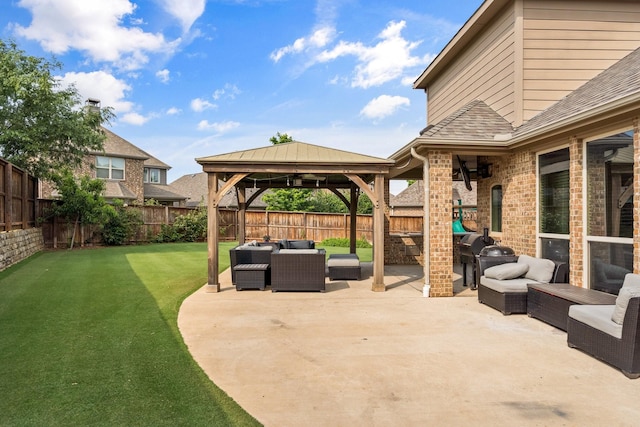 view of patio / terrace featuring a gazebo and an outdoor living space