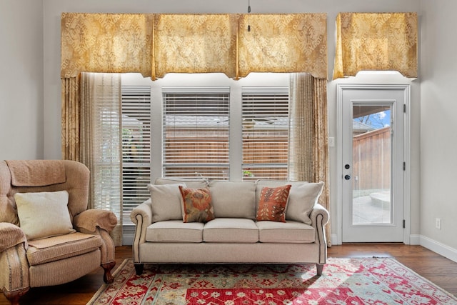 living room with a wealth of natural light and hardwood / wood-style floors