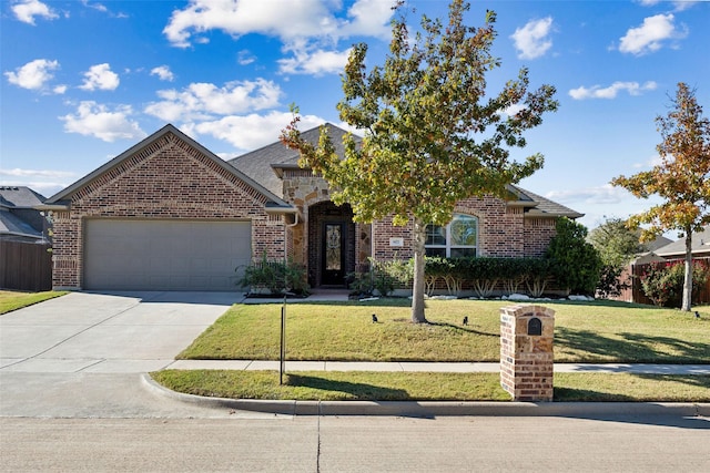 view of front facade featuring a front lawn and a garage