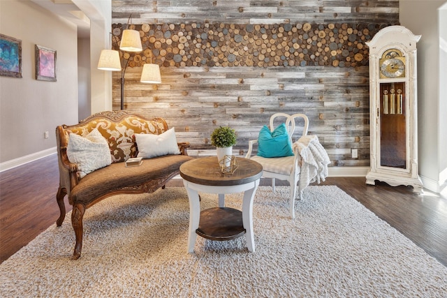 sitting room with dark hardwood / wood-style floors