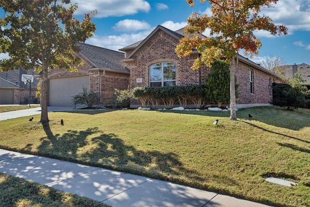 view of front of house with a front lawn and a garage