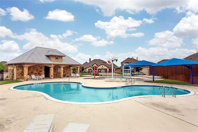 view of swimming pool with a patio area