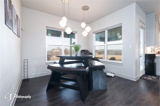 dining space with dark hardwood / wood-style flooring