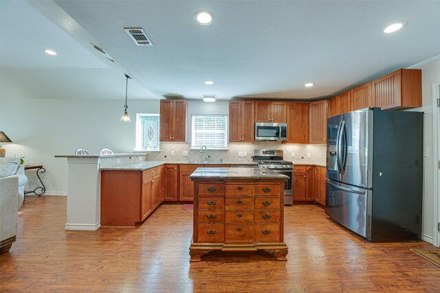 living room with ceiling fan and dark hardwood / wood-style flooring