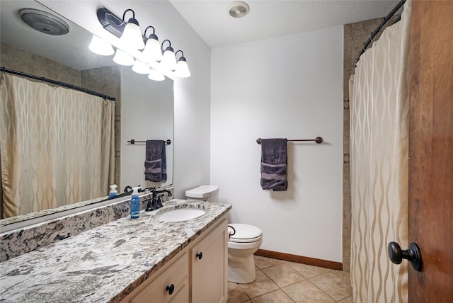 bathroom featuring tile patterned flooring, vanity, and toilet