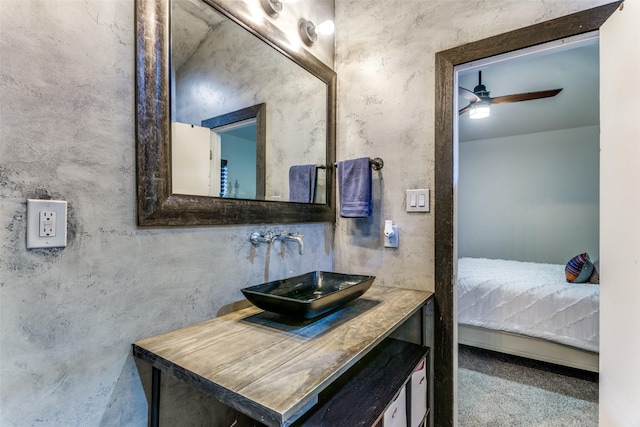 bathroom with vanity and ceiling fan