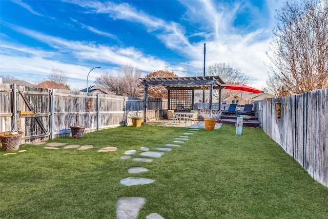 view of yard featuring a pergola and a patio