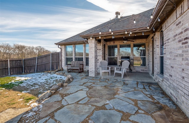 view of patio with ceiling fan