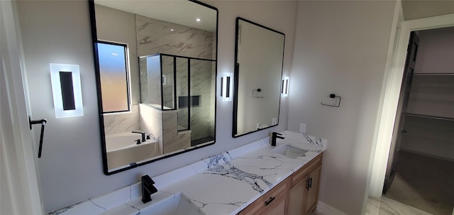 bathroom with plus walk in shower and vanity