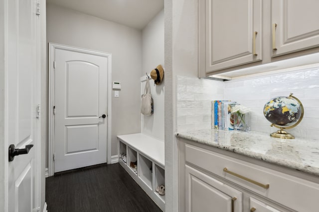 mudroom with dark hardwood / wood-style floors