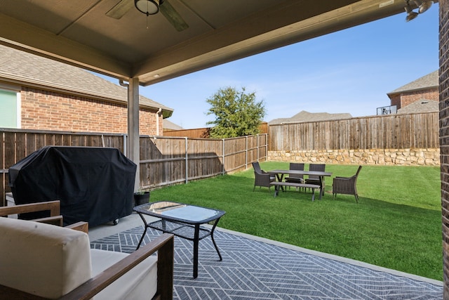 view of patio / terrace featuring grilling area and ceiling fan