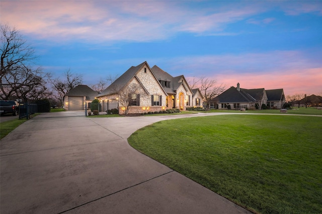 view of front of house with a lawn and a garage