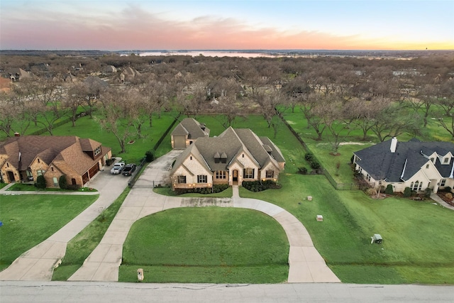 view of aerial view at dusk