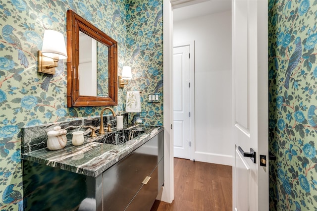 bathroom featuring wood-type flooring and vanity