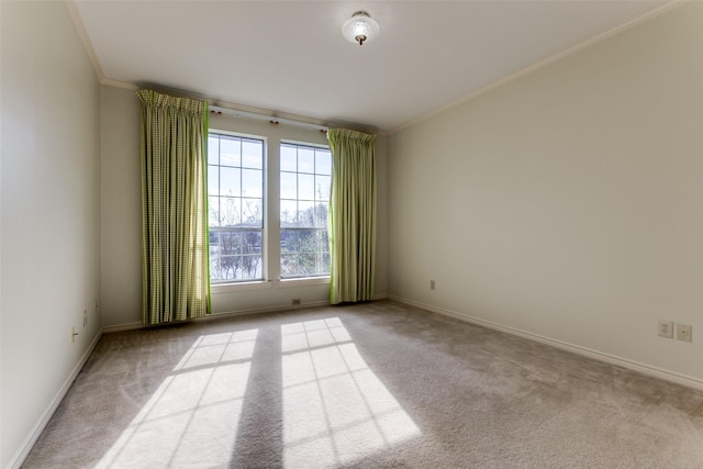 spare room featuring light carpet and ornamental molding