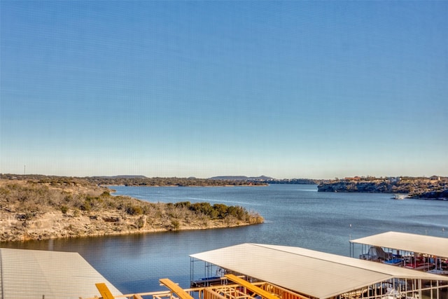 dock area with a water view