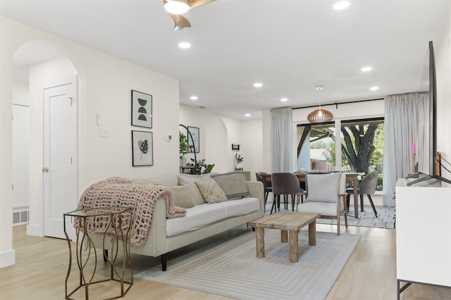 living room featuring light wood-type flooring