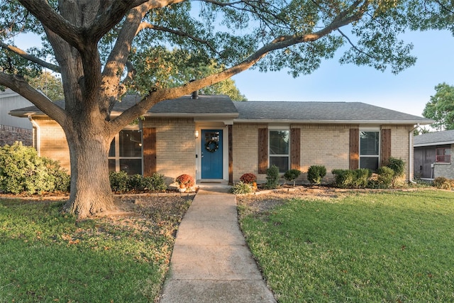 ranch-style home with a front lawn