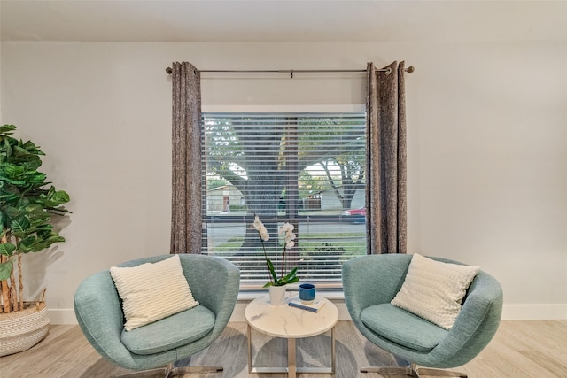 sitting room with wood-type flooring