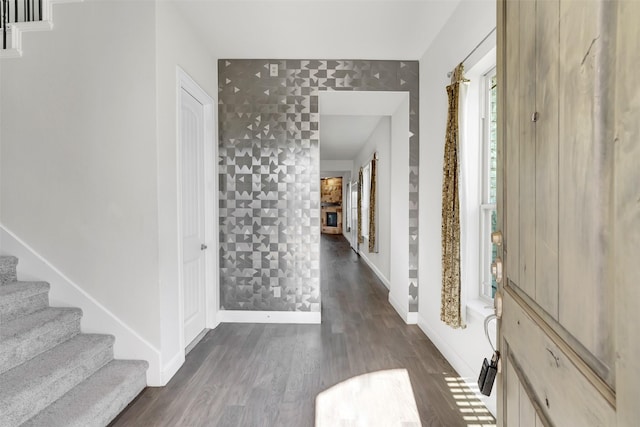 foyer entrance with dark wood-type flooring