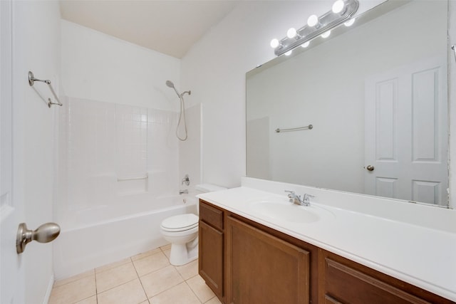 full bathroom featuring toilet, tub / shower combination, tile patterned floors, and vanity