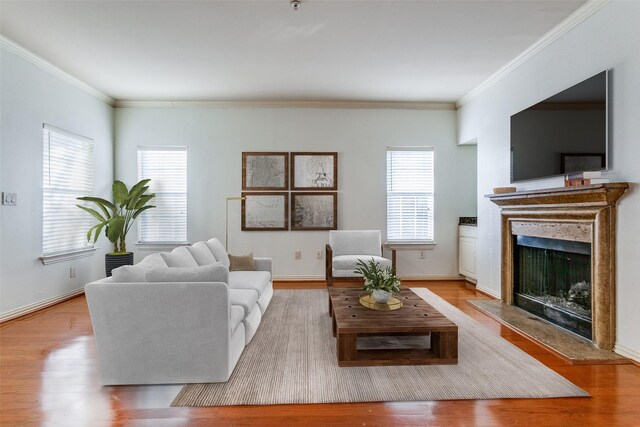 kitchen with stainless steel appliances, sink, decorative light fixtures, wood-type flooring, and crown molding