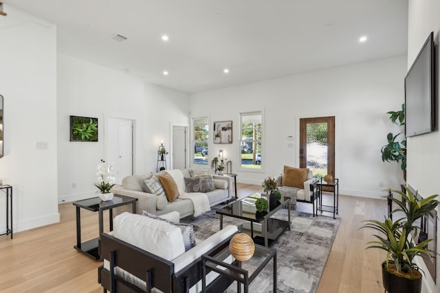 living room with light wood-type flooring