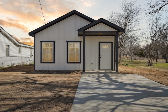 view of front of house featuring board and batten siding