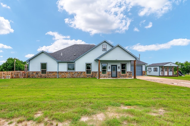 exterior space with a front lawn and a garage