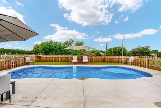 view of swimming pool with a patio area