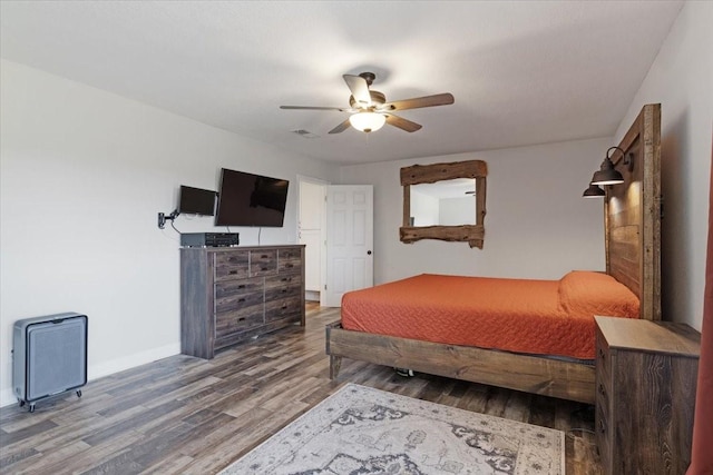 bedroom featuring ceiling fan and hardwood / wood-style floors