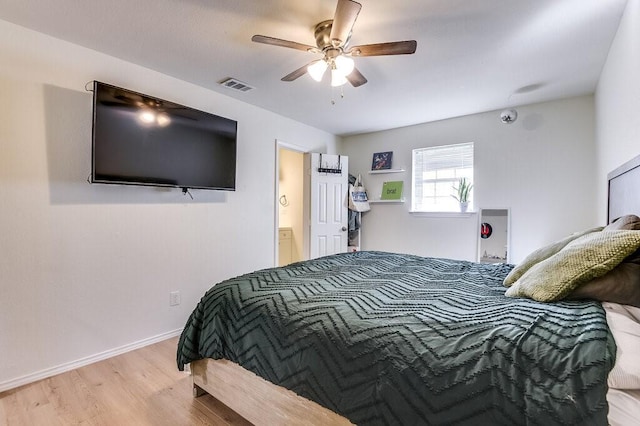 bedroom featuring ceiling fan and wood-type flooring