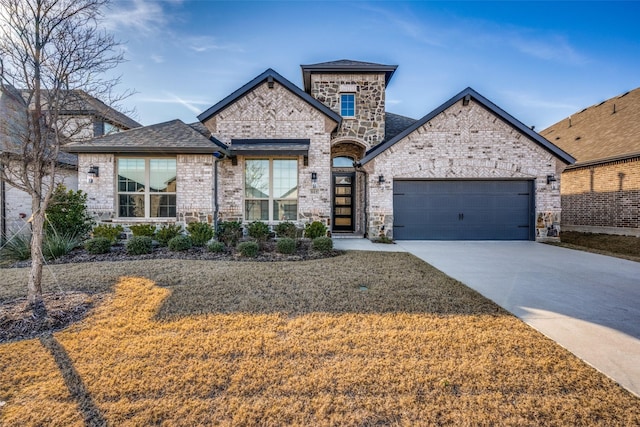 view of front of home featuring a garage and a front lawn