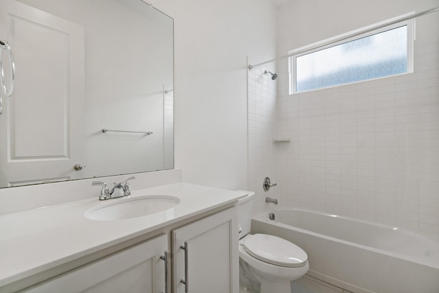 full bathroom with toilet, shower / bathtub combination, and vanity