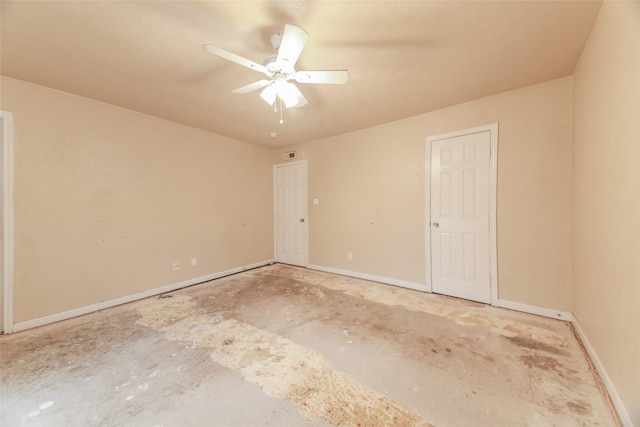 unfurnished room featuring ceiling fan and concrete floors