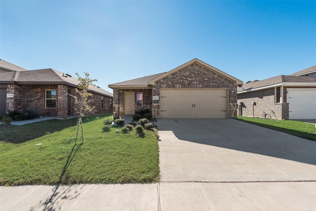 view of front of house featuring a front lawn and a garage