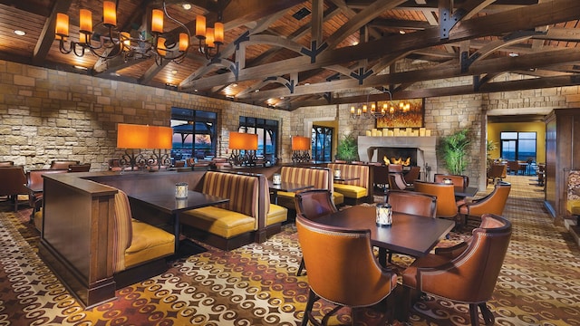 bar with beam ceiling and wooden ceiling