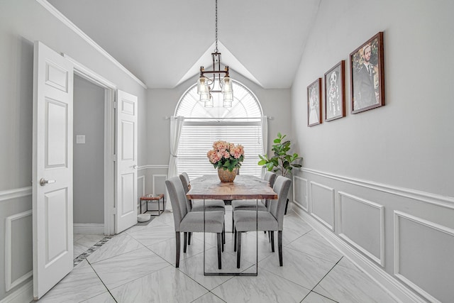 dining area with lofted ceiling